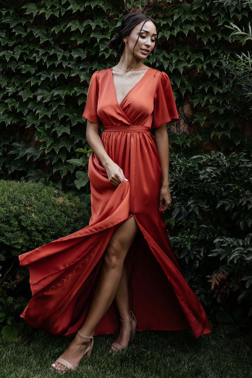 Sicily Satin Maxi Dress | Rust Main image