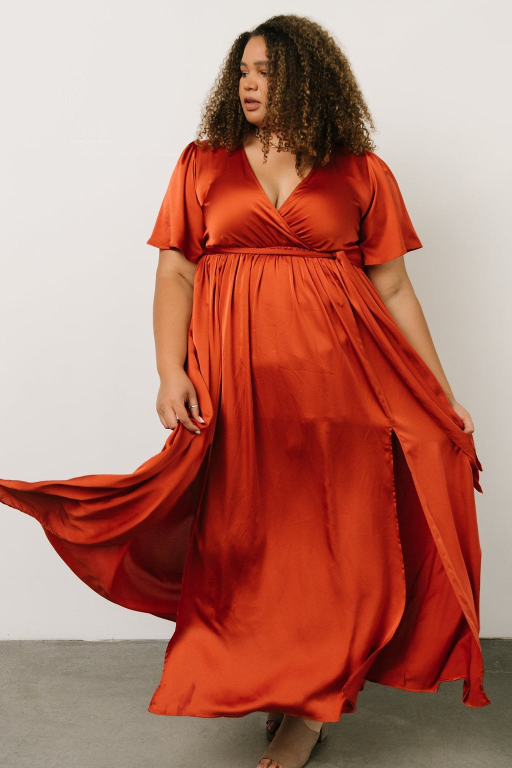 Sicily Satin Maxi Dress | Rust