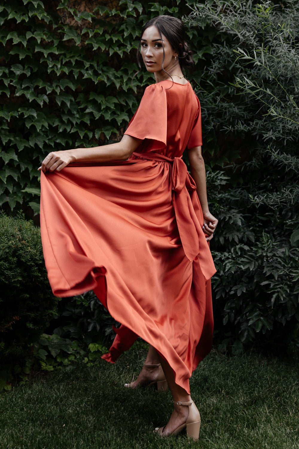 Sicily Satin Maxi Dress | Rust