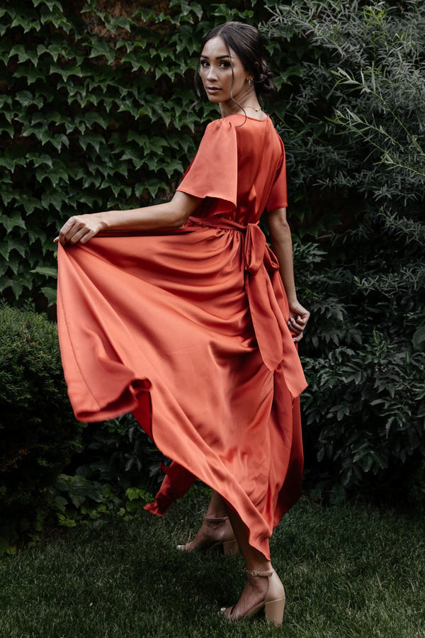 Sicily Satin Maxi Dress | Rust