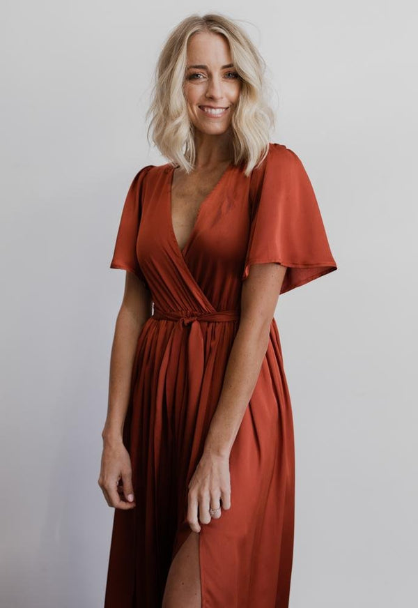 Sicily Satin Maxi Dress | Rust