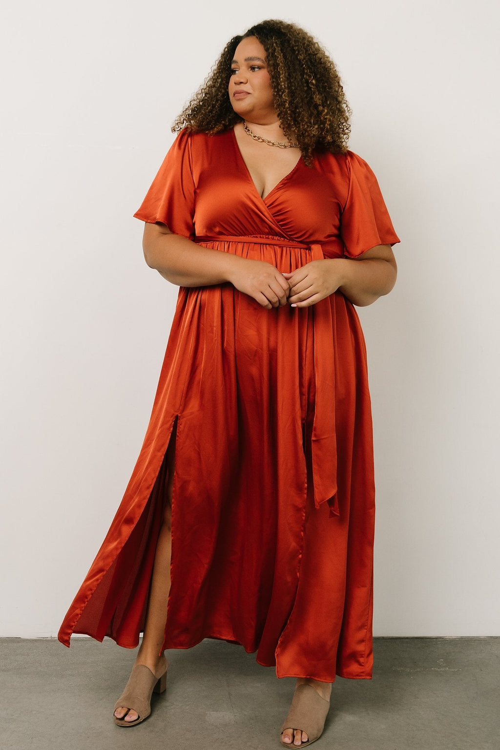 Sicily Satin Maxi Dress | Rust