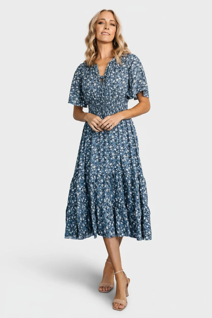 Spell Boho Midi Dress | Blue Floral Main image