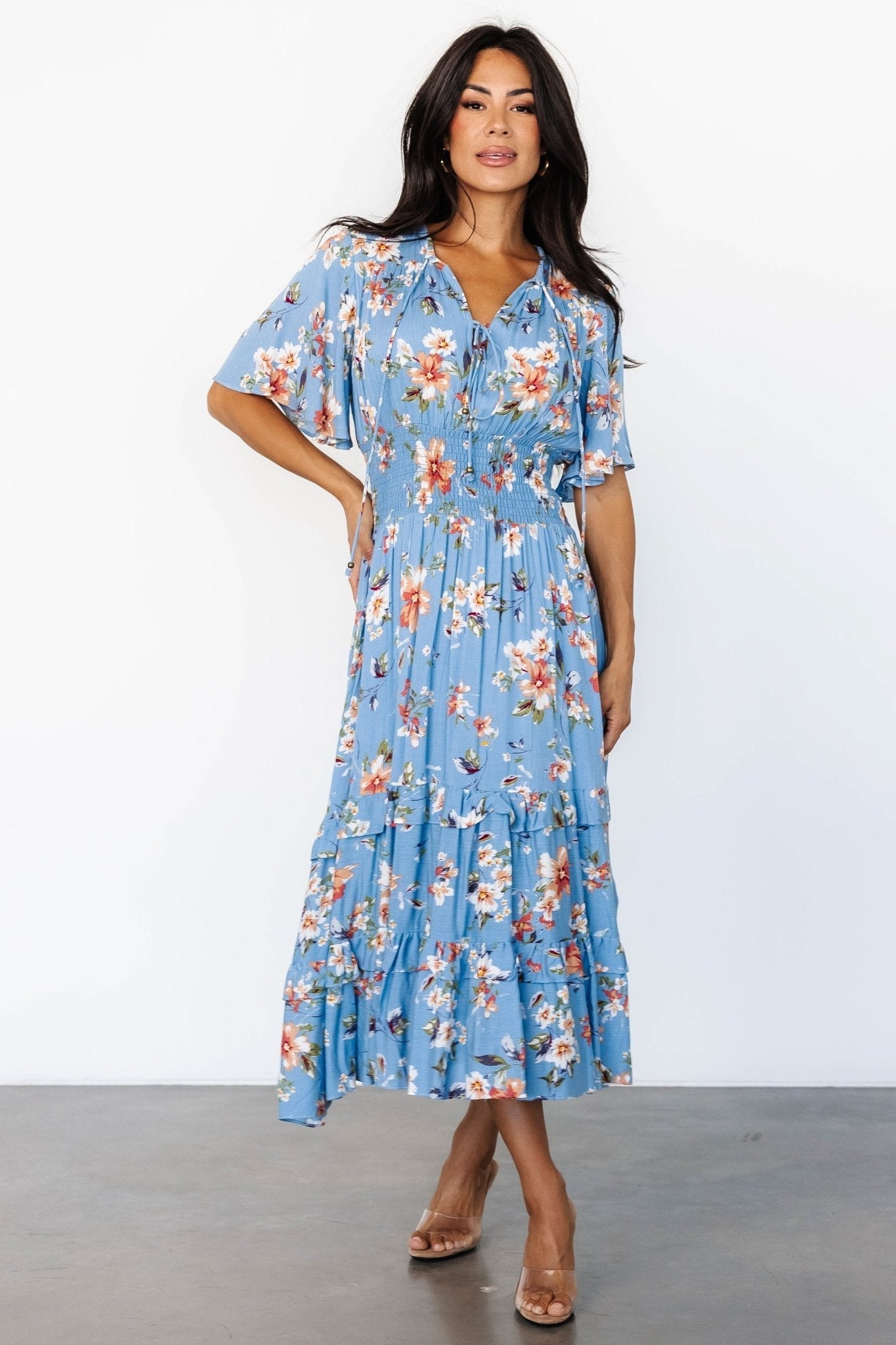 Spell Boho Midi Dress | Blue + Peach Floral Secondary image