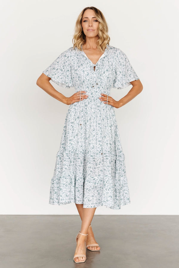 Spell Boho Midi Dress | White + Sage