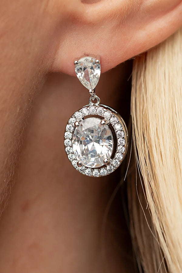 Stena Oval Dangle Drop Earrings | Silver