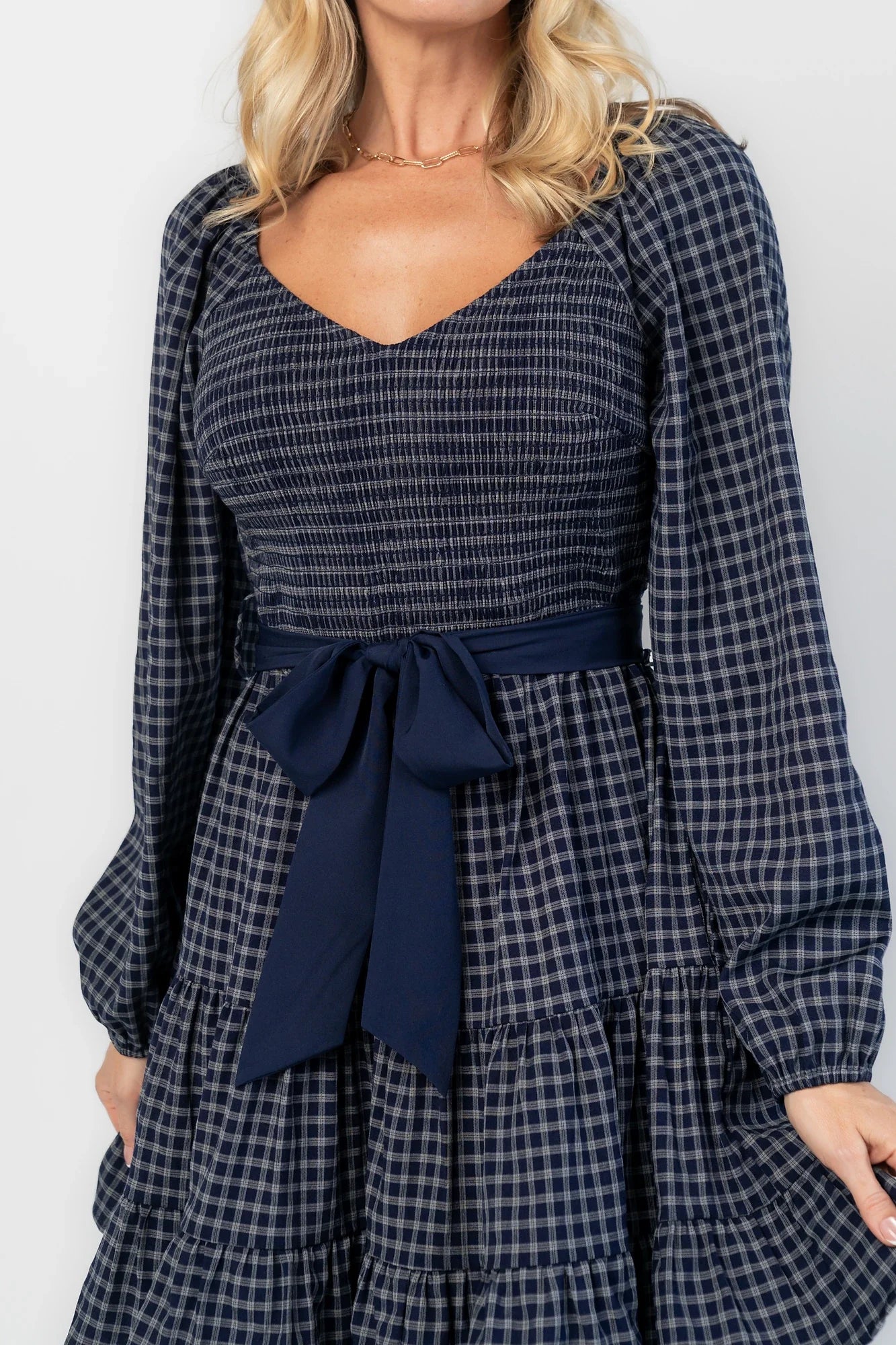 Stina Short Dress | Navy Plaid Secondary image