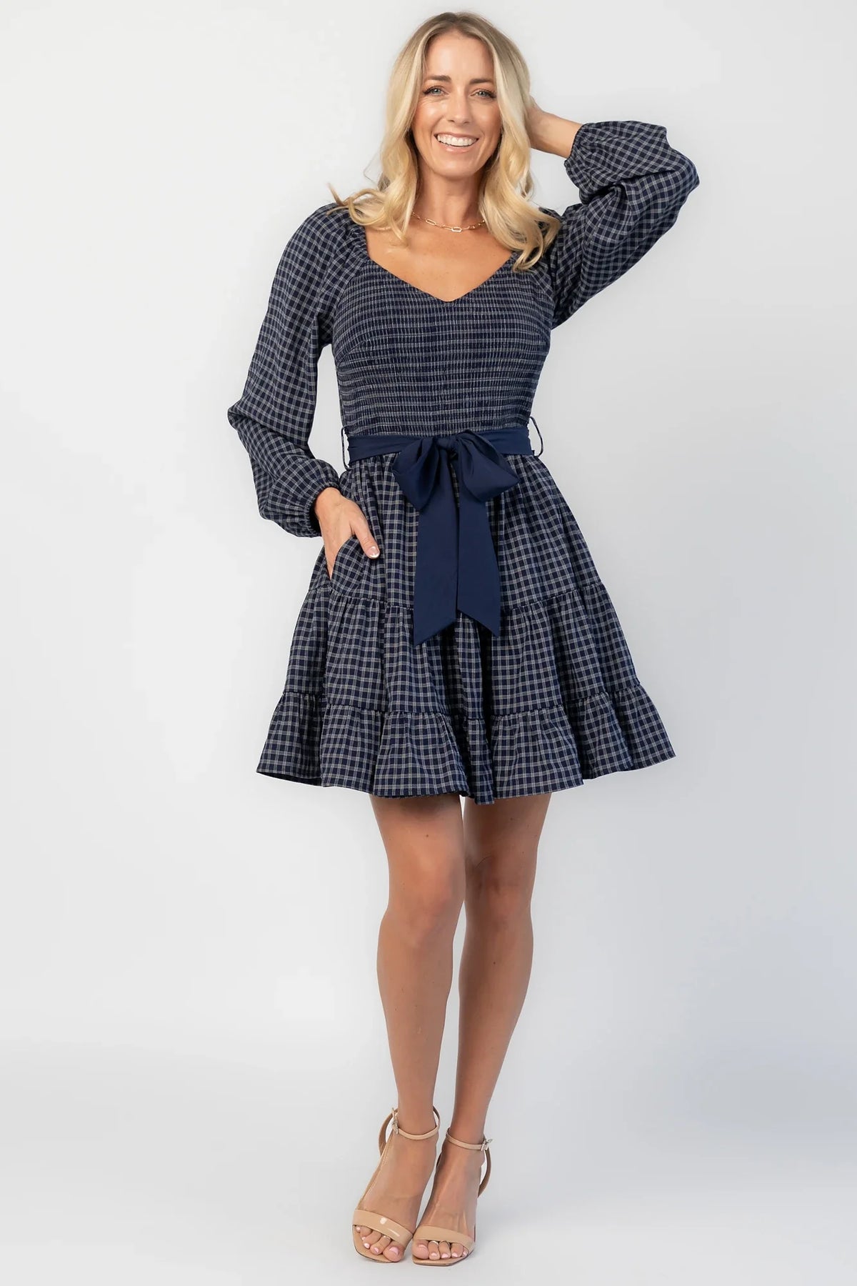 Stina Short Dress | Navy Plaid Main image
