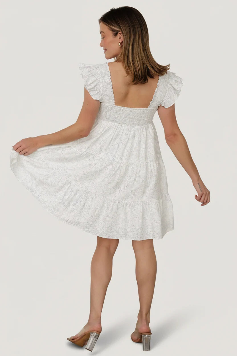 Suri Short Dress | Off White + Blue Floral Secondary image