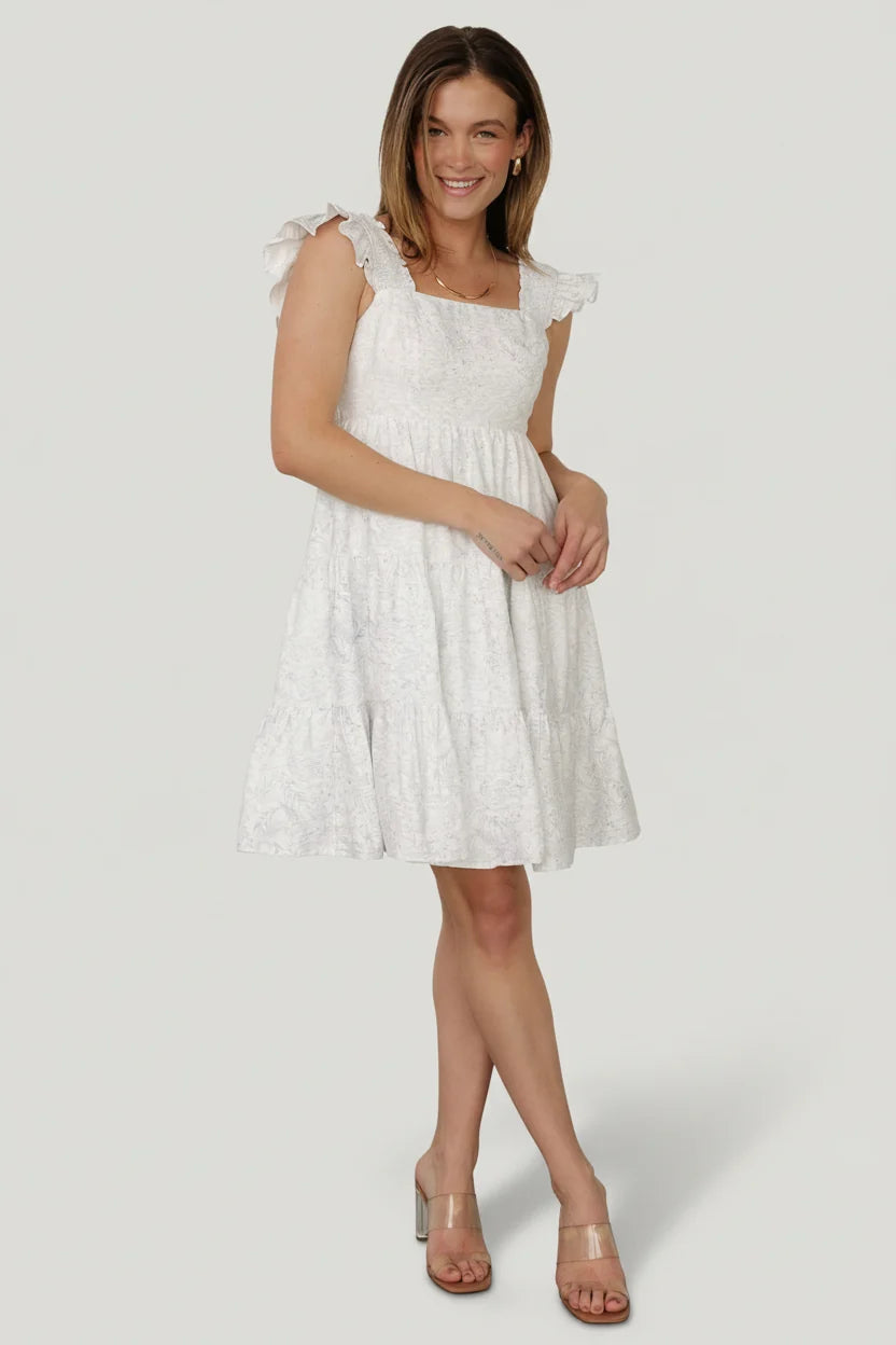 Suri Short Dress | Off White + Blue Floral Main image