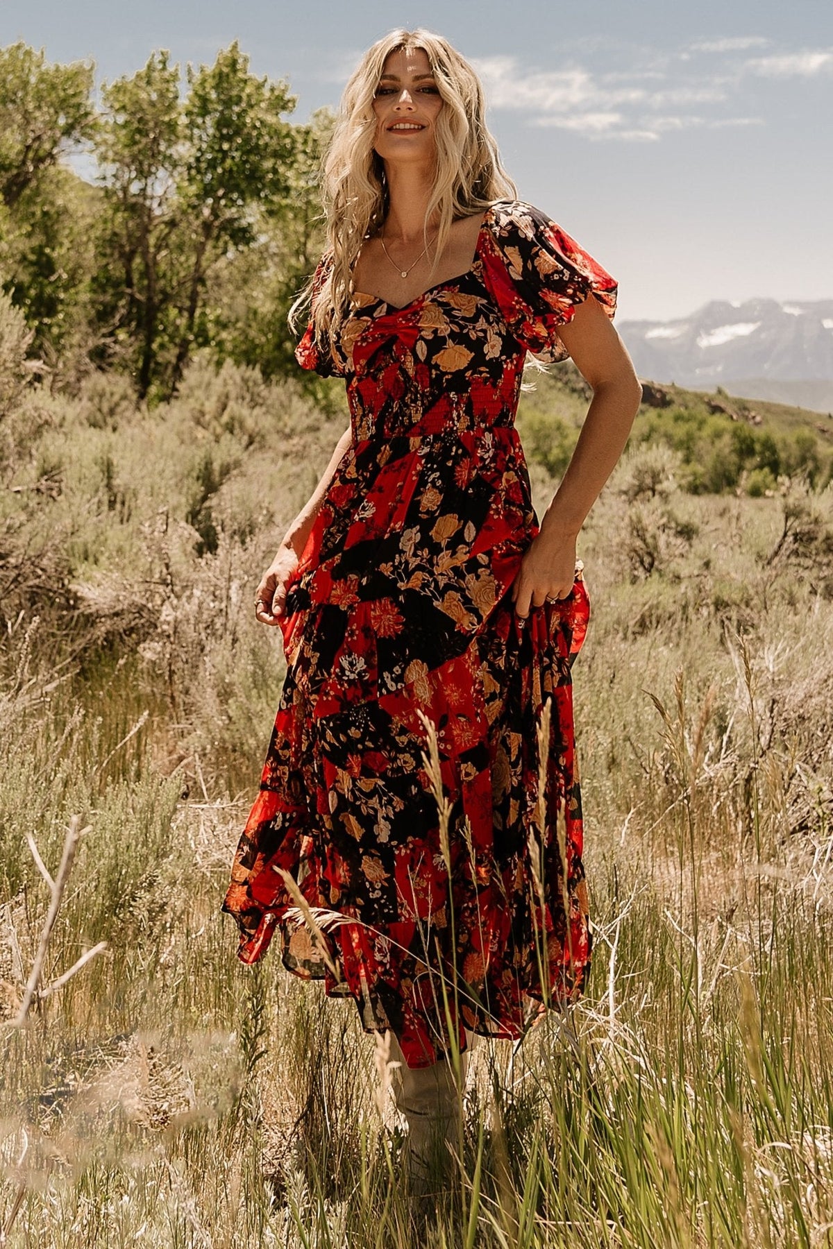 Suzy Maxi Dress | Black + Red Multi