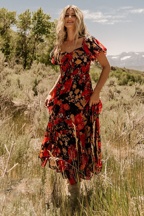 Suzy Maxi Dress | Black + Red Multi