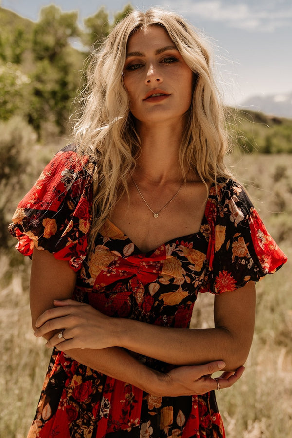 Suzy Maxi Dress | Black + Red Multi