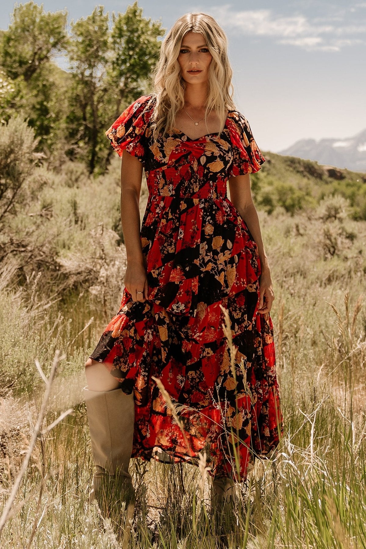 Suzy Maxi Dress | Black + Red Multi Main image