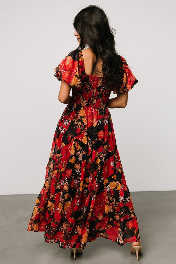 Suzy Maxi Dress | Black + Red Multi