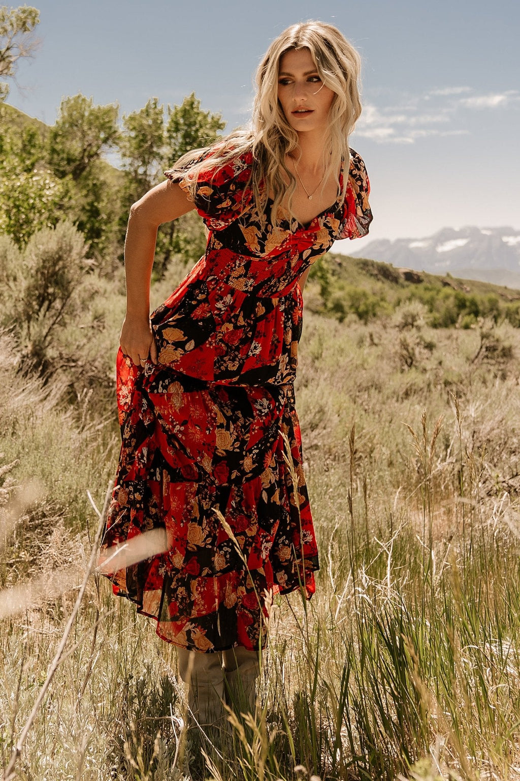 Suzy Maxi Dress | Black + Red Multi