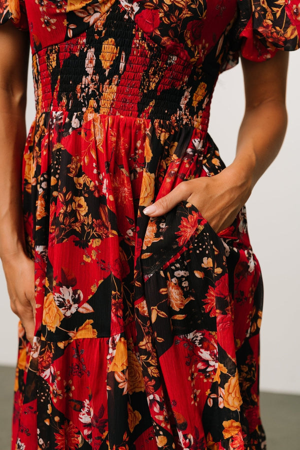 Suzy Maxi Dress | Black + Red Multi