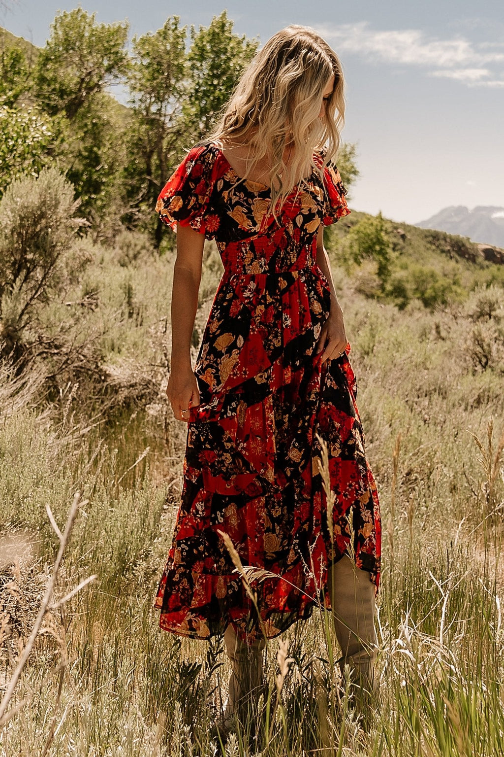Suzy Maxi Dress | Black + Red Multi