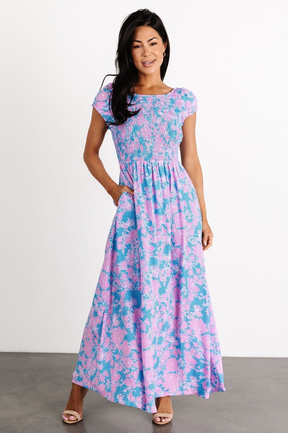 Tabitha Open Back Maxi Dress | Blue + Pink Main image