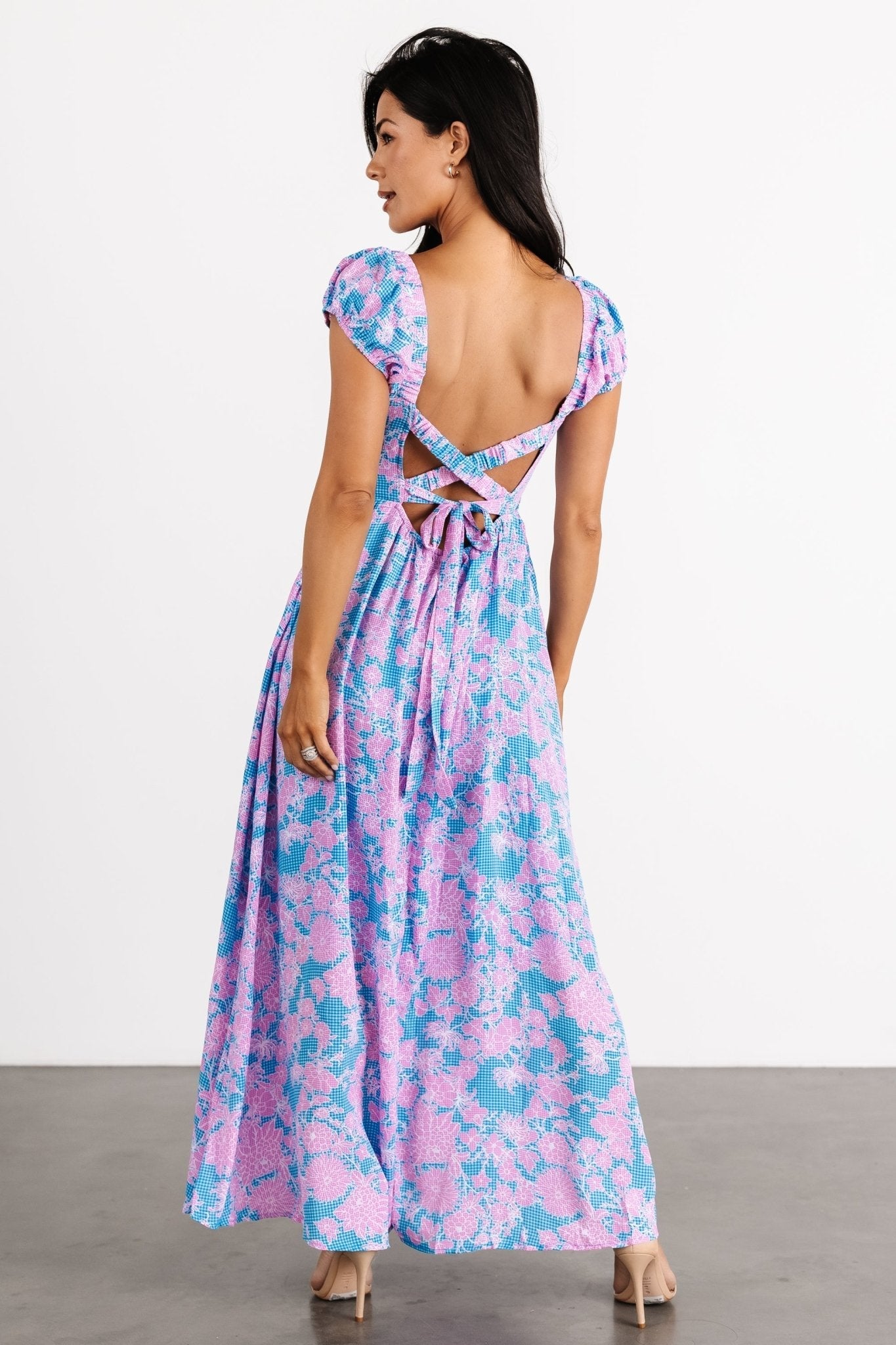 Tabitha Open Back Maxi Dress | Blue + Pink Secondary image