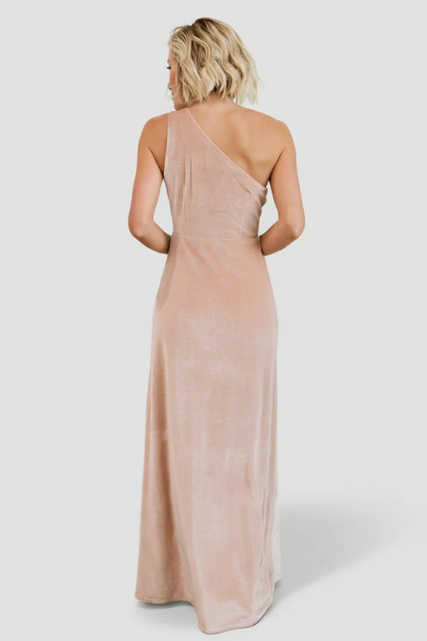 Tatiana Velvet One Shoulder Maxi Dress | Champagne