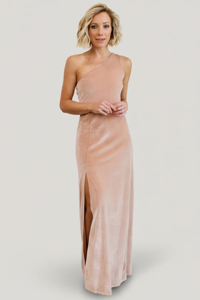 Tatiana Velvet One Shoulder Maxi Dress | Champagne Main image