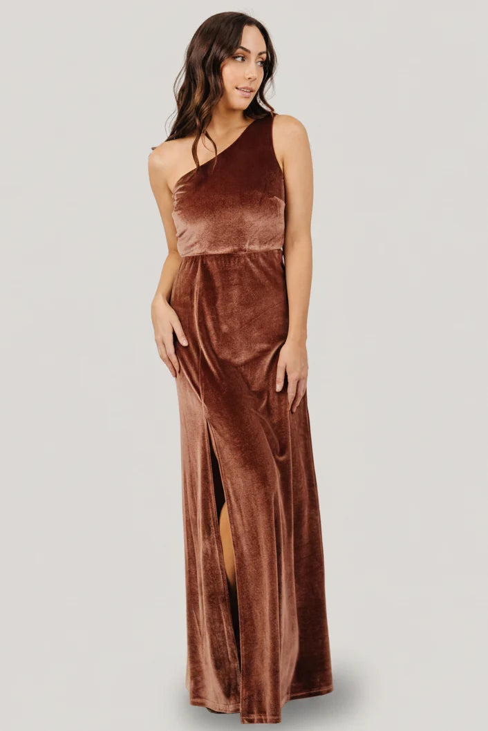 Tatiana Velvet One Shoulder Maxi Dress | Desert Rose Main image