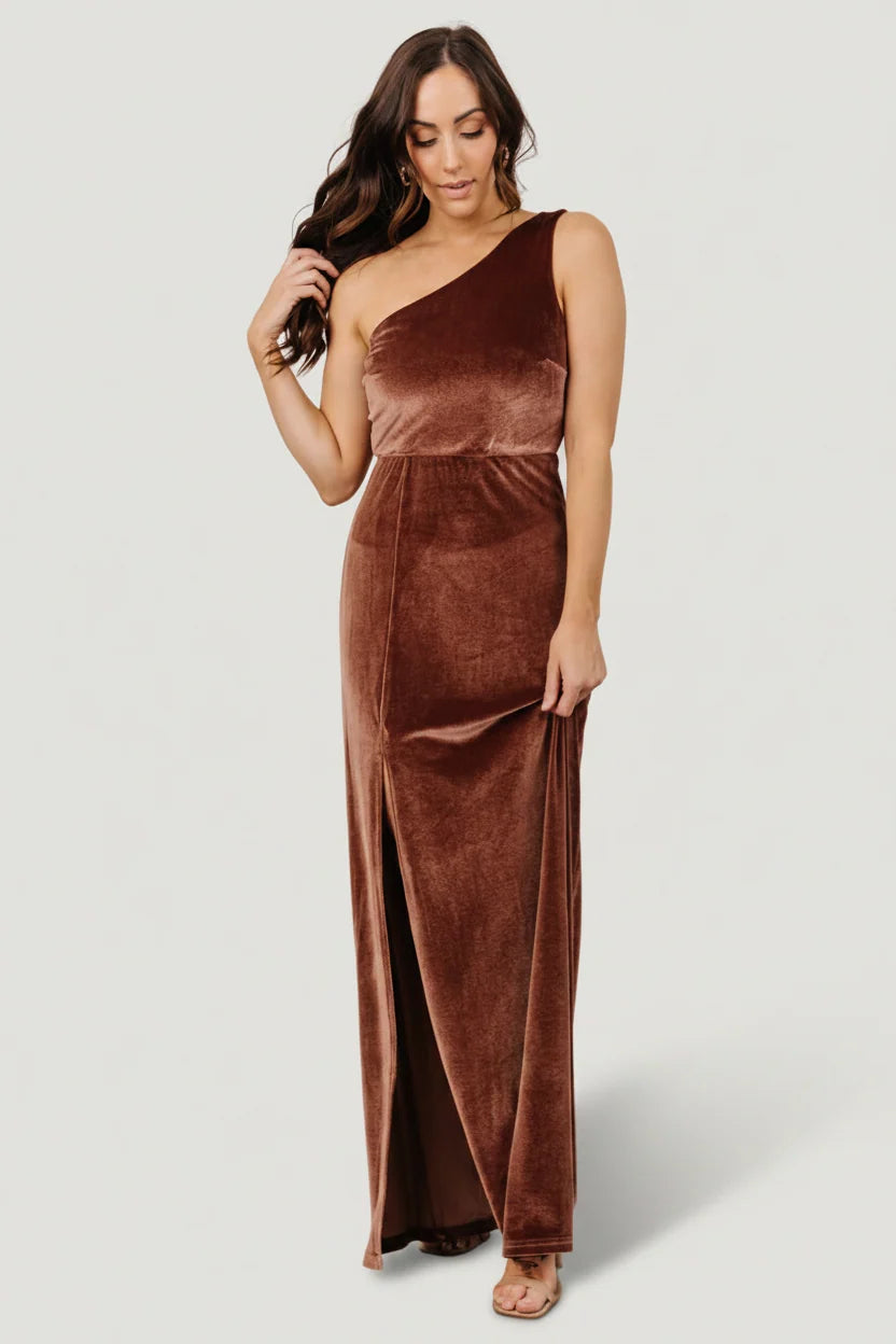 Tatiana Velvet One Shoulder Maxi Dress | Desert Rose Secondary image