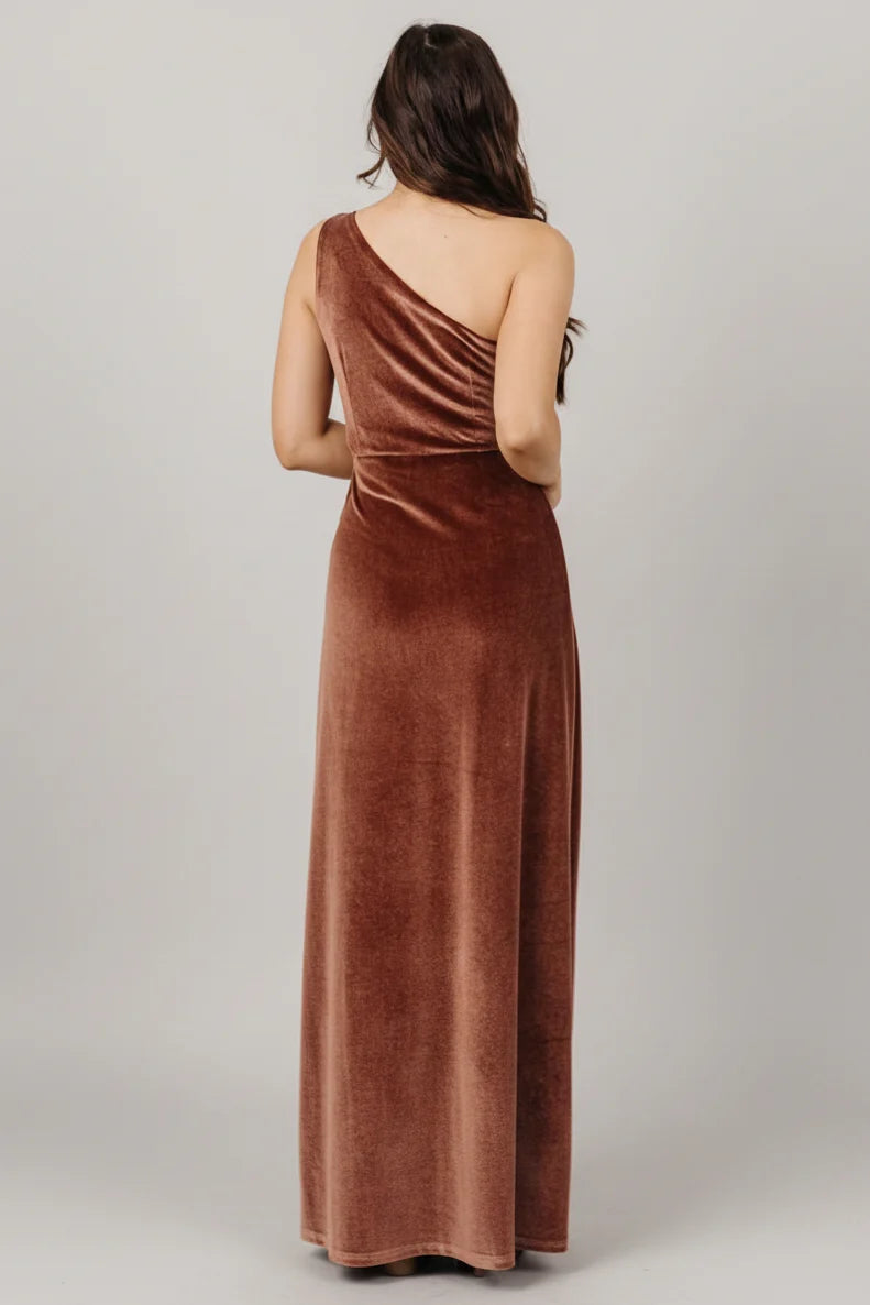 Tatiana Velvet One Shoulder Maxi Dress | Desert Rose