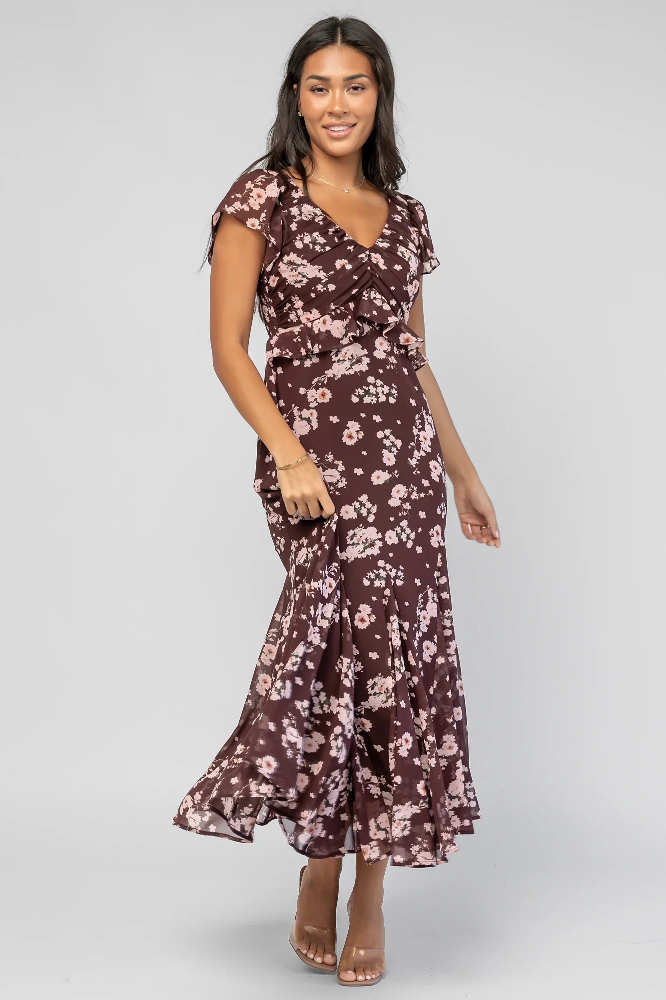 Teuila Midi Dress | Dark Clove + Blush Floral Secondary image