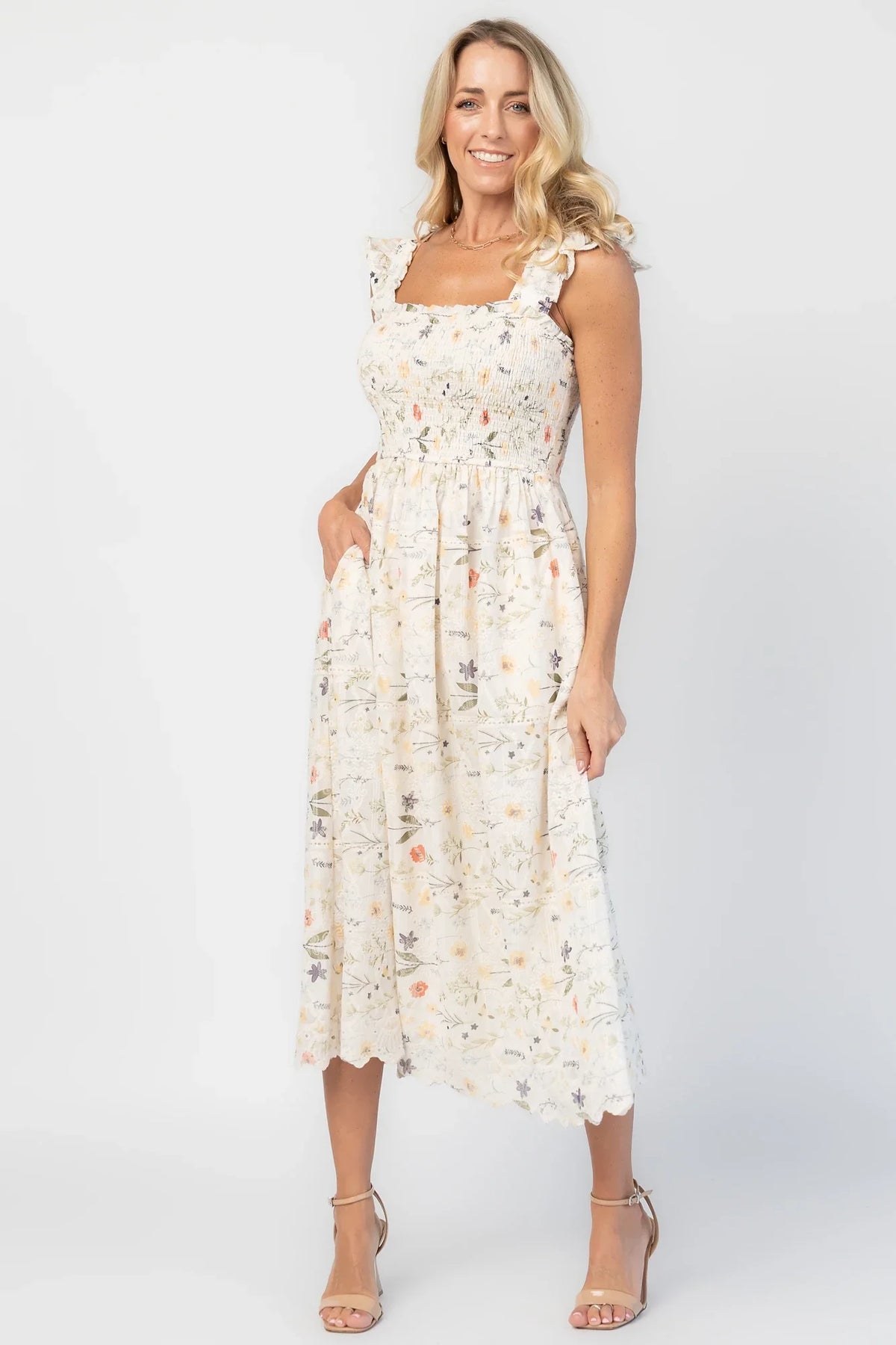 Tulia Lace Midi Dress | Cream Floral Main image