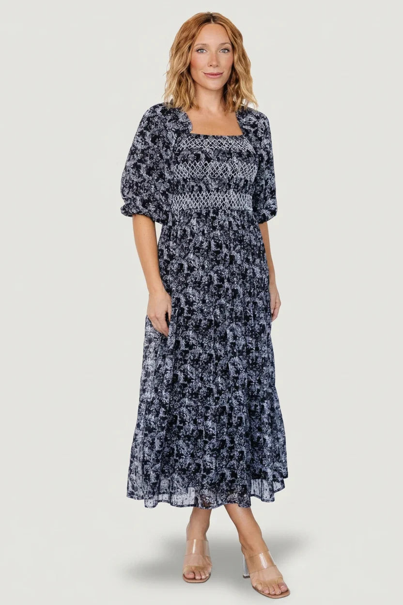 Tulsa Smocked Dress | Black + White Main image