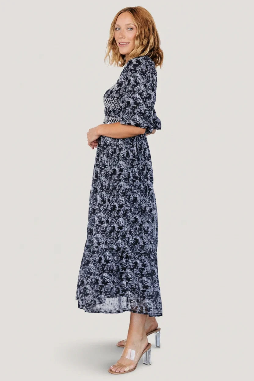 Tulsa Smocked Dress | Black + White Secondary image