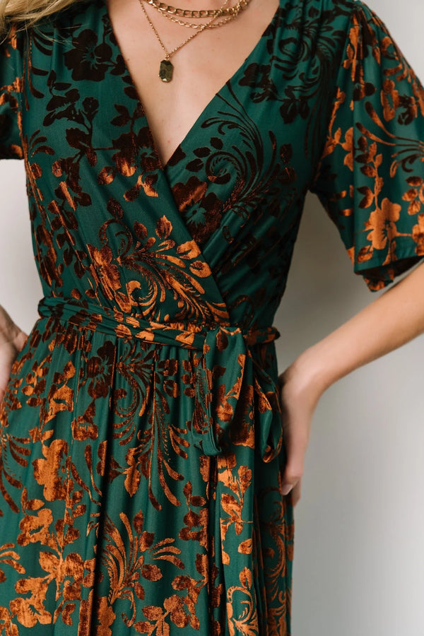 Uma Velvet Maxi Dress | Bronze + Jade