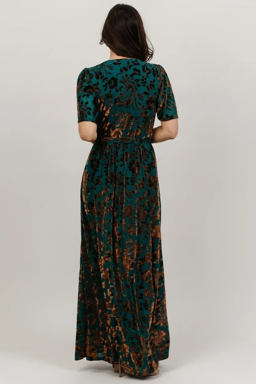 Uma Velvet Maxi Dress | Bronze + Jade
