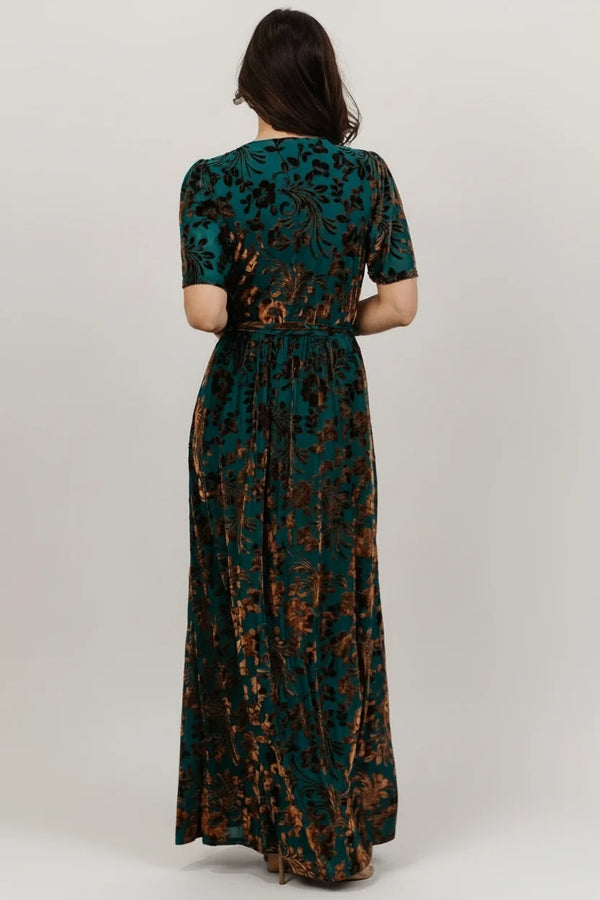 Uma Velvet Maxi Dress | Bronze + Jade
