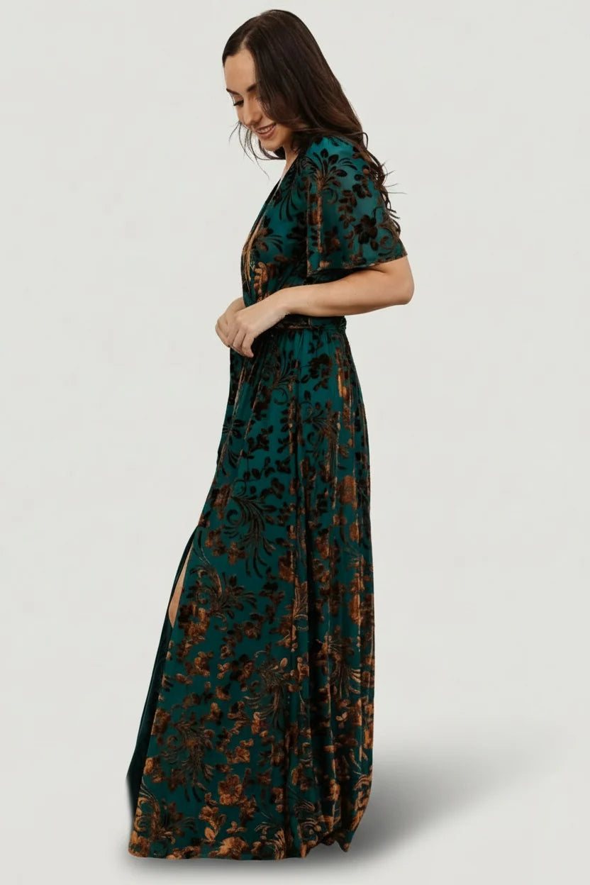 Uma Velvet Maxi Dress | Bronze + Jade