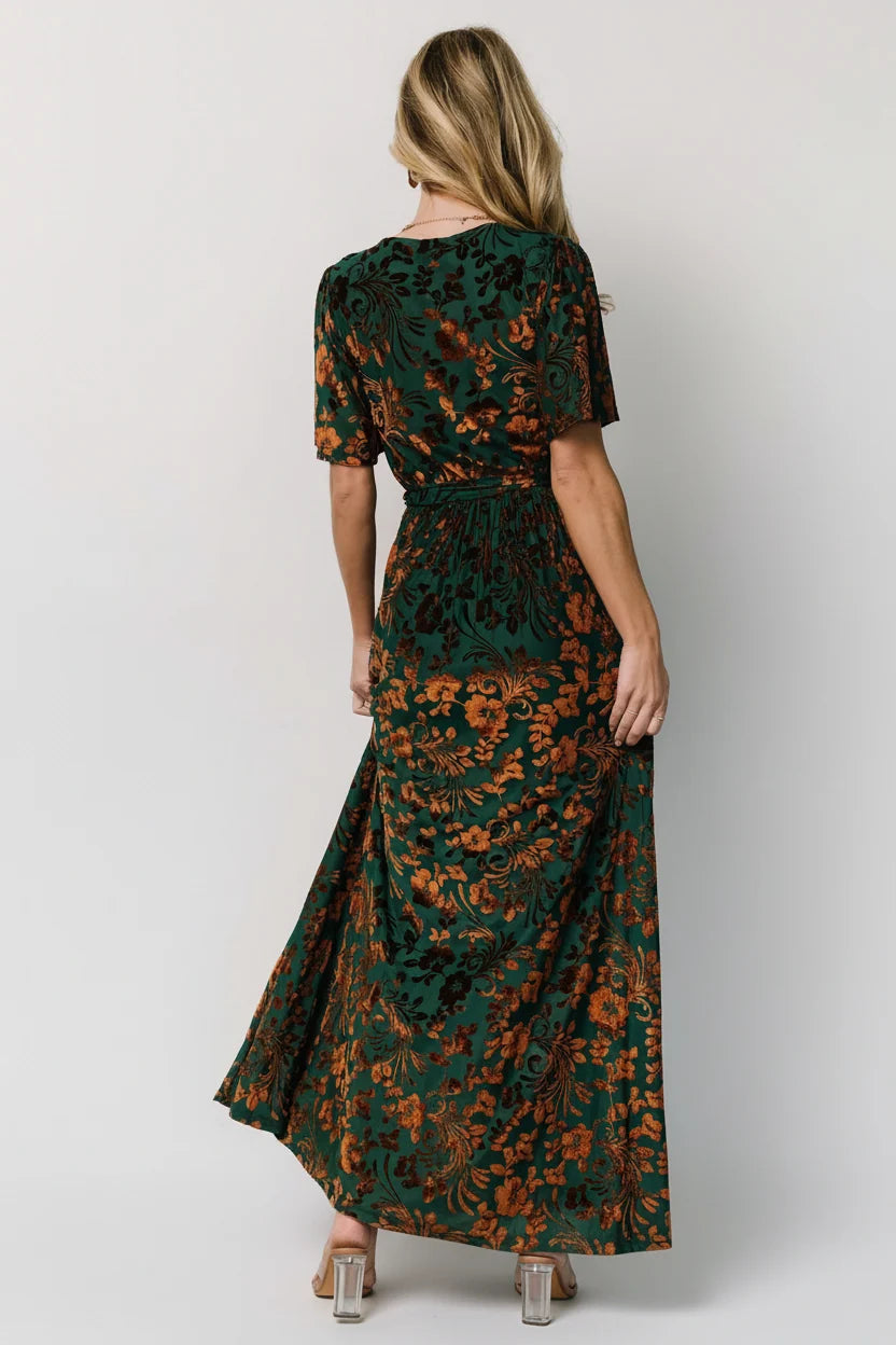 Uma Velvet Maxi Dress | Bronze + Jade