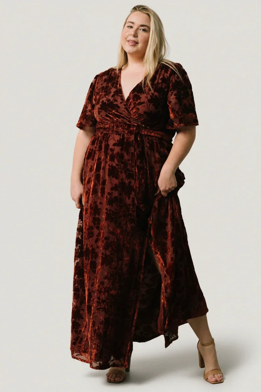 Uma Velvet Maxi Dress | Copper Floral Secondary image