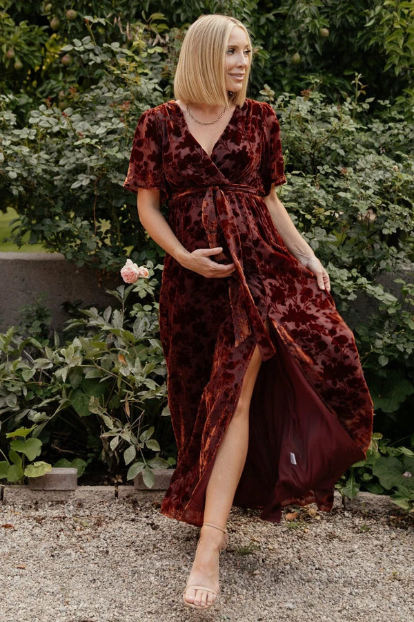 Uma Velvet Maxi Dress | Copper Floral