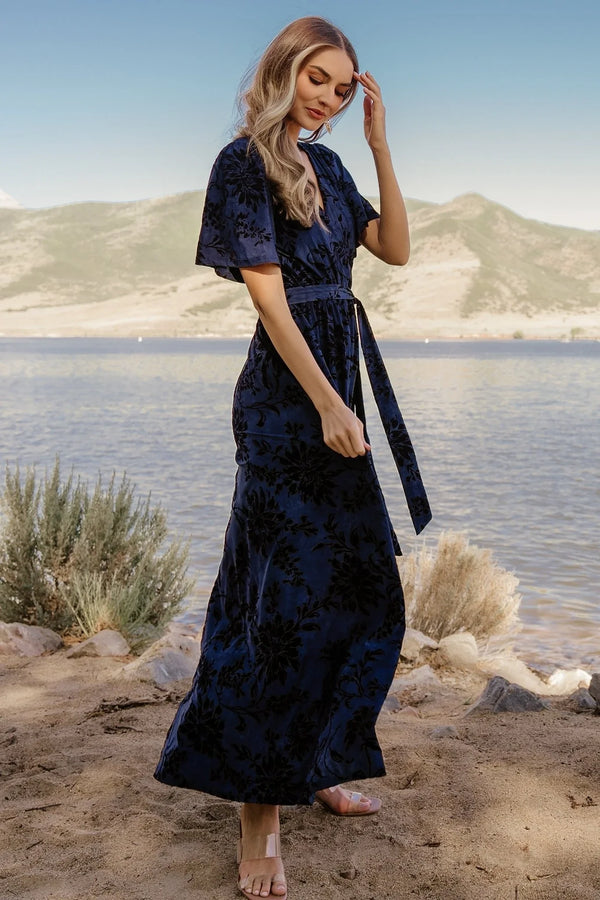 Uma Velvet Maxi Dress | Navy