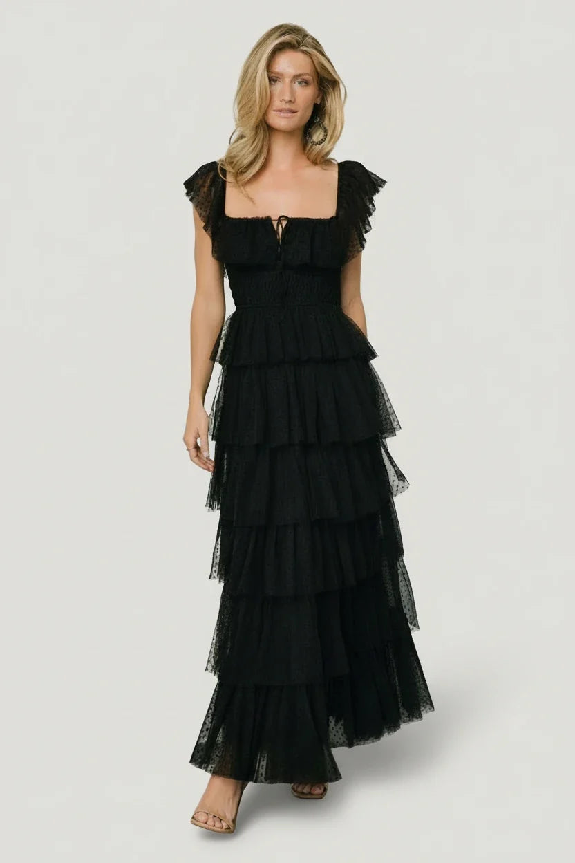 Valora Swiss Dot Tulle Maxi Dress | Black Main image