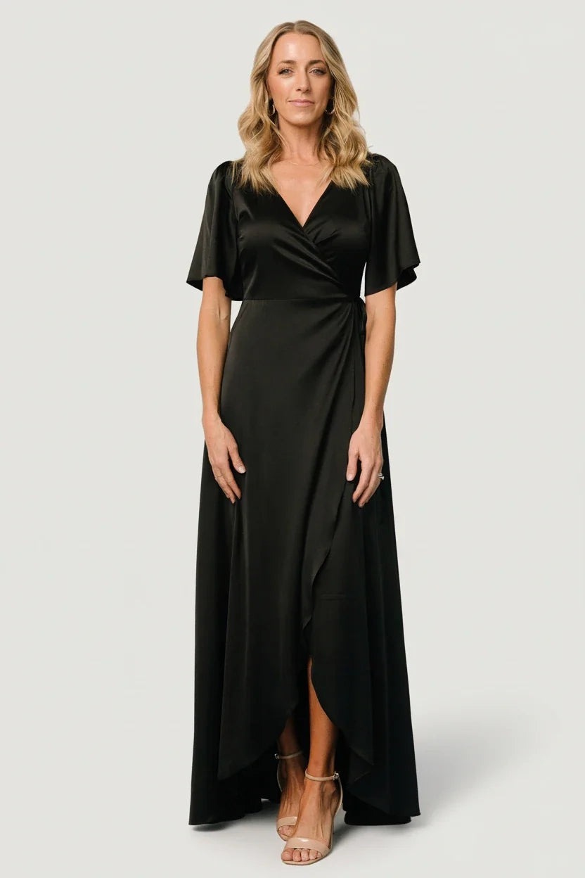 Vara Satin Maxi Wrap Dress | Black