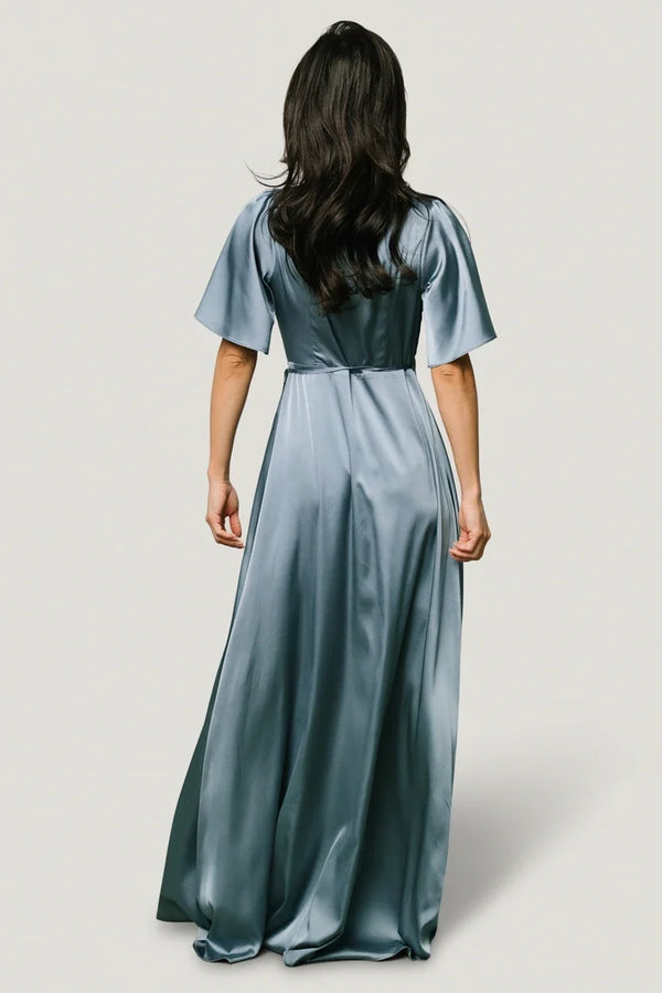 Vara Satin Maxi Wrap Dress | Dusty Blue