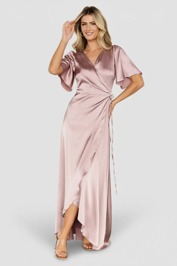 Vara Satin Maxi Wrap Dress | Lilac