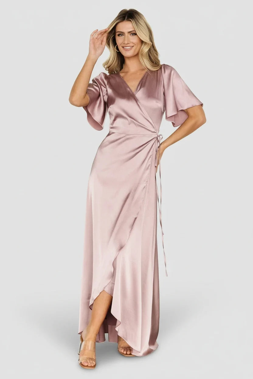 Vara Satin Maxi Wrap Dress | Lilac Main image