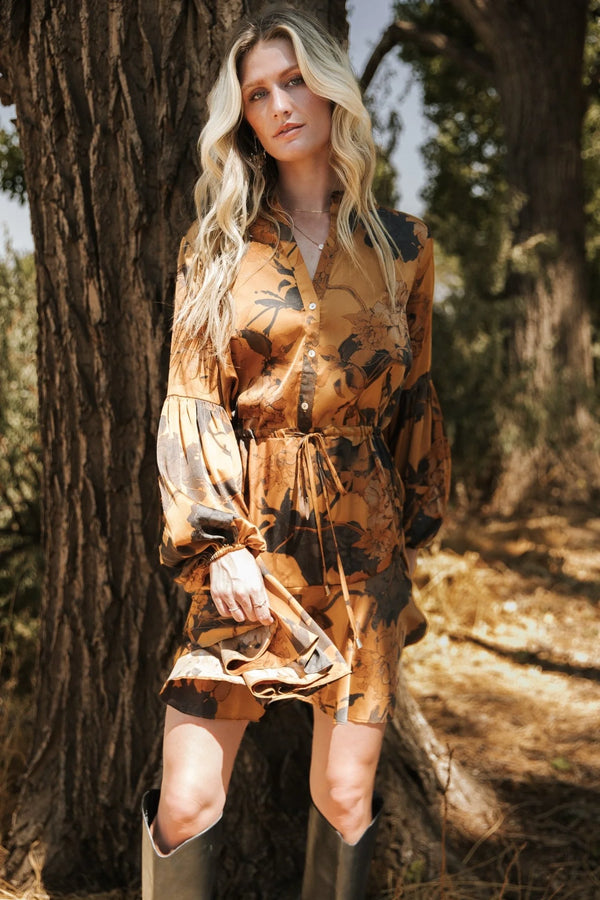 Venice Short Dress | Gold Floral
