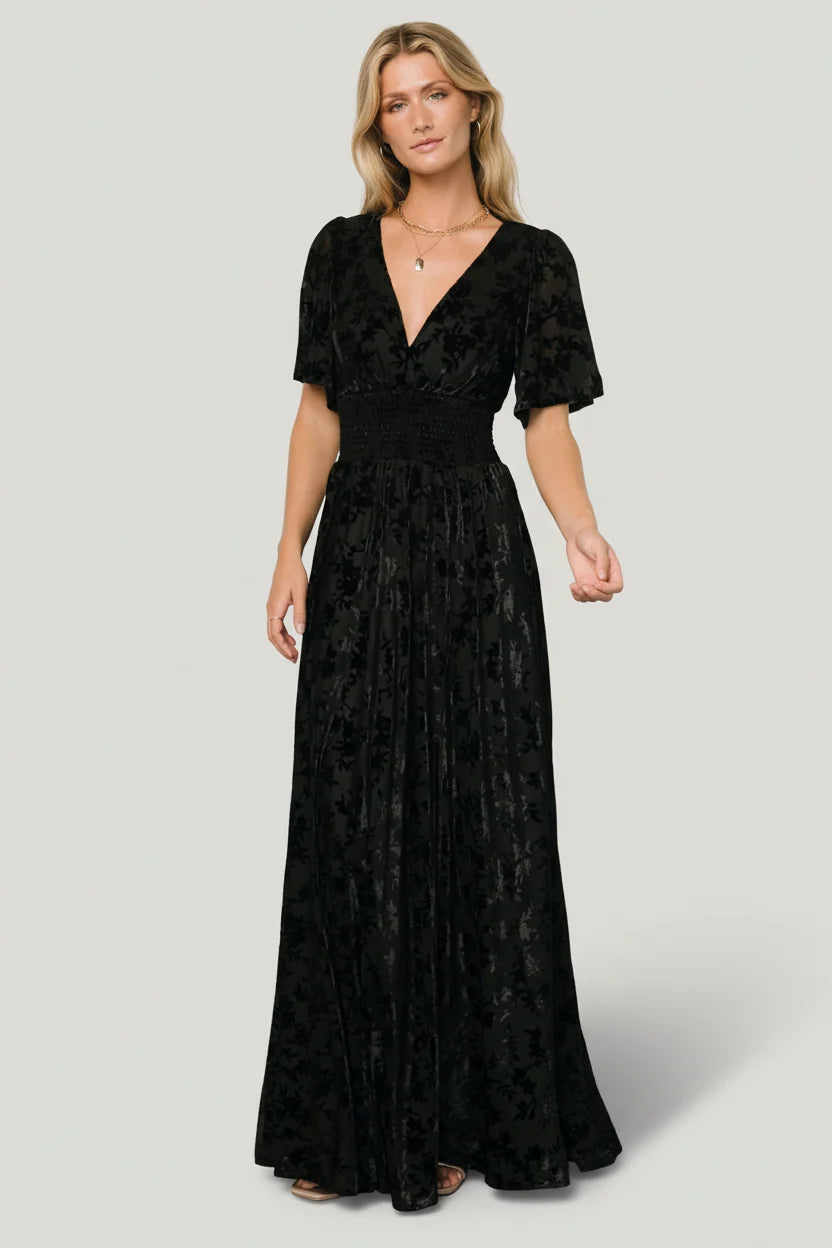Veronica Velvet Maxi Dress | Black Main image