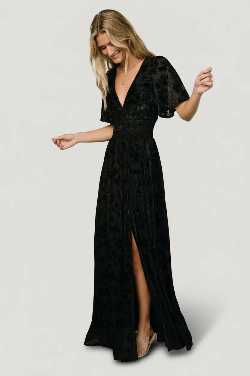 Veronica Velvet Maxi Dress | Black