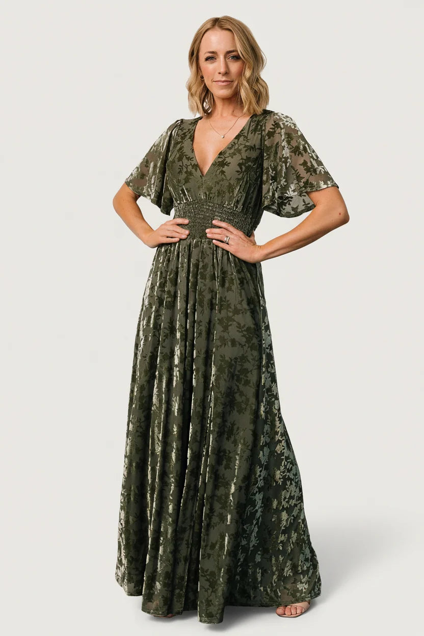 Veronica Velvet Maxi Dress | Dark Sage Main image